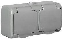 Розетка с заземлением накладная IEK Aquatic РСш22-2-А 2-м. крышка шторки IP54 серый картинка